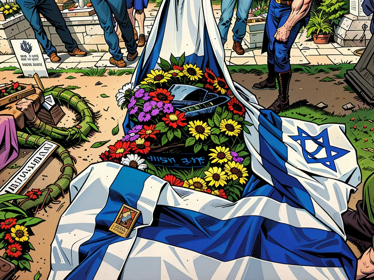 During his military funeral in Jerusalem on June 13, 2024, Eliran Mizrahi's resting place was decorated with blossoms and the Israeli national banner.