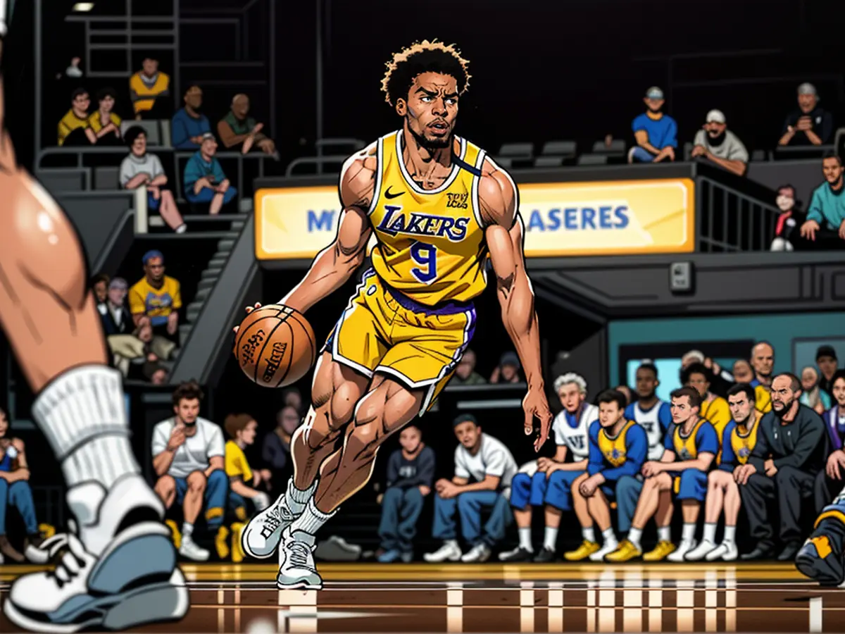 October 18, 2024; San Francisco, California, USA; Los Angeles Lakers team member Bronny James (9) maneuvers the ball against the Golden State Warriors during the second quarter at the Chase Center. Credit: Cary Edmondson/Imagn Images (No self-insertion)