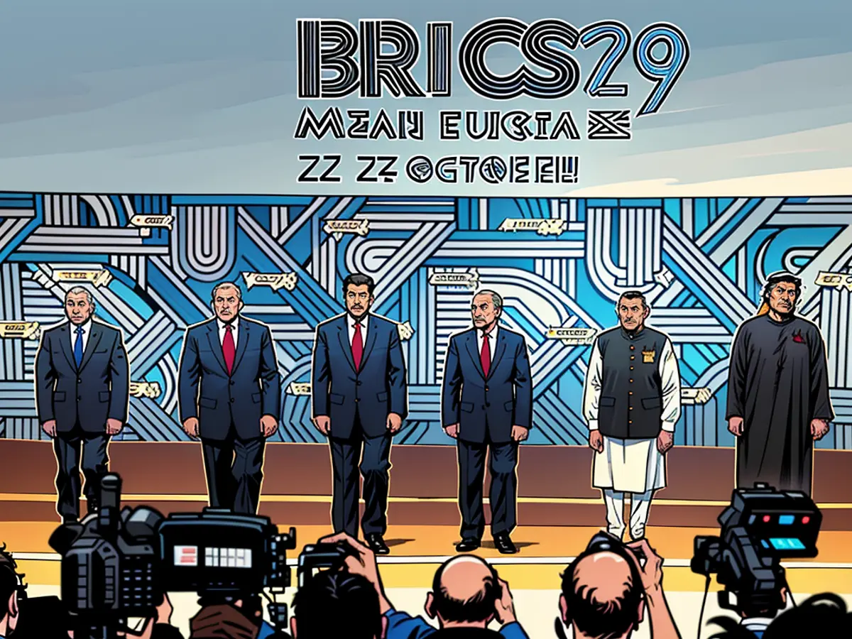 In this setting, Russian President Vladimir Putin is surrounded by key figures from China, India, Ethiopia, South Africa, Egypt, the United Arab Emirates, and Iran, in addition to Brazil's Foreign Minister.