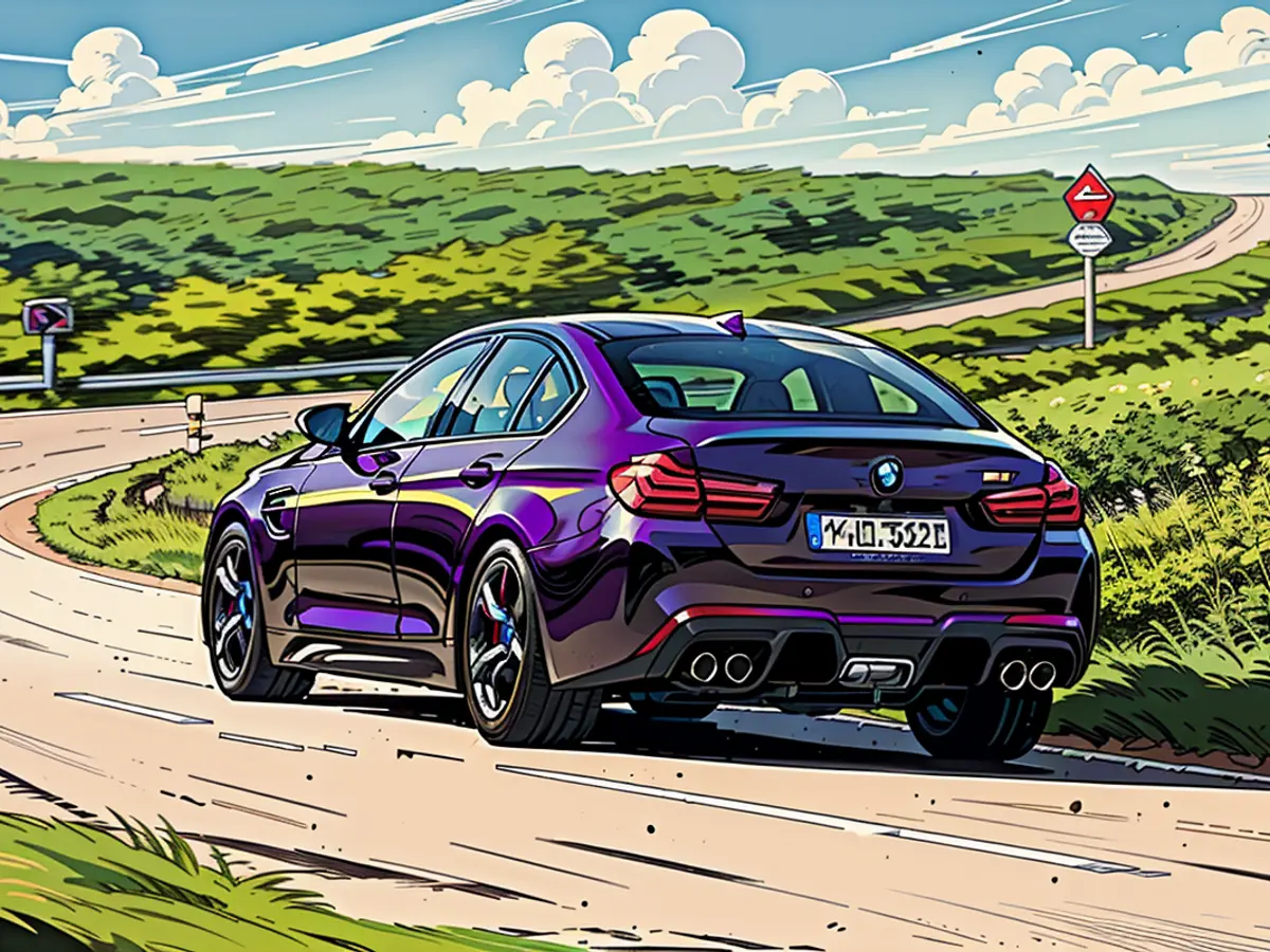 The robust BMW M5, equipped with a tether, navigates winding landscapes with ease.