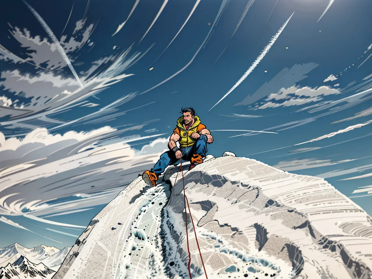 In this handout image, deploying mountain climber Nima Rinji Sherpa is depicted at Mount Annapurna, as provided by 14 Peaks Expedition on April 12, 2024.