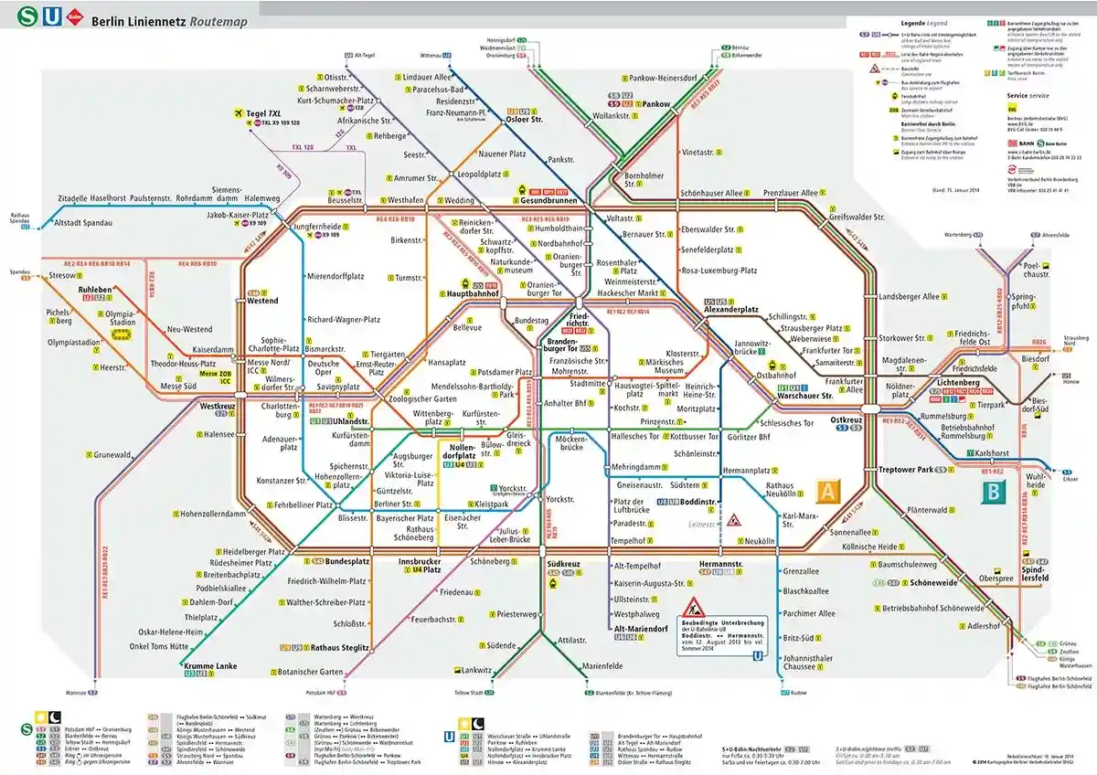 Схема метро Берлина. Иллюстрация: berlinmap360.com