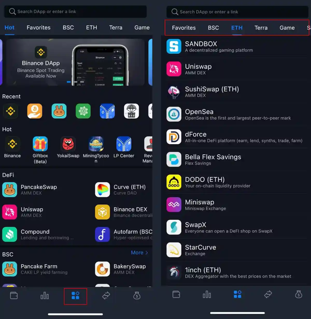 Приложение SafePal: встроенные приложения